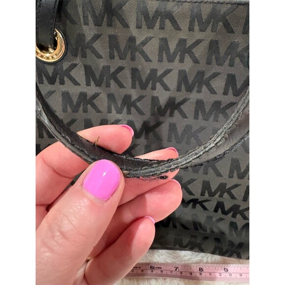 Michael Kors Tote Bag Womens Large Brown/Black MK Logo Monogram Gold - Picture 3 of 10